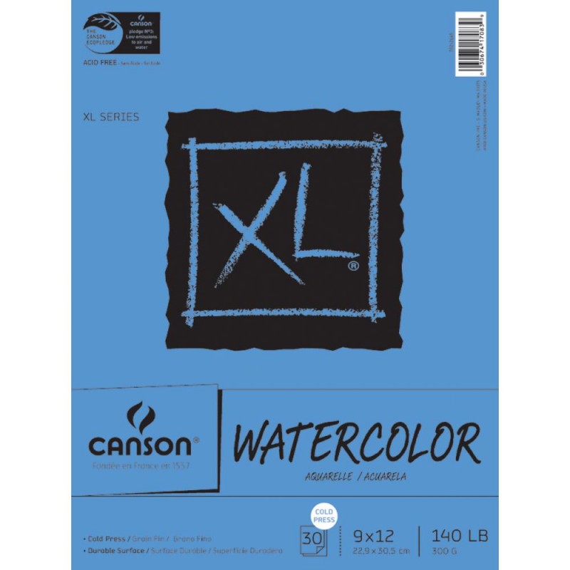 Bloc papier aquarelle Grain Fin Canson 300gr/m² 22.9x30.5 cm (30 feuilles)