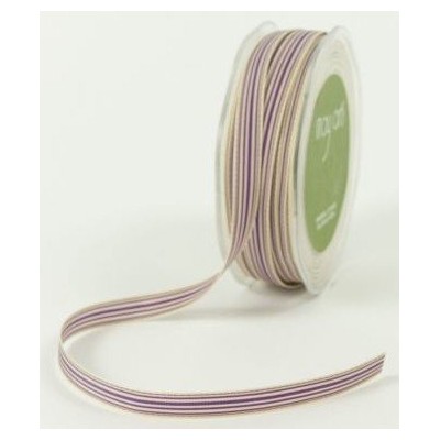 Ruban grosgrain rayé violet - beige