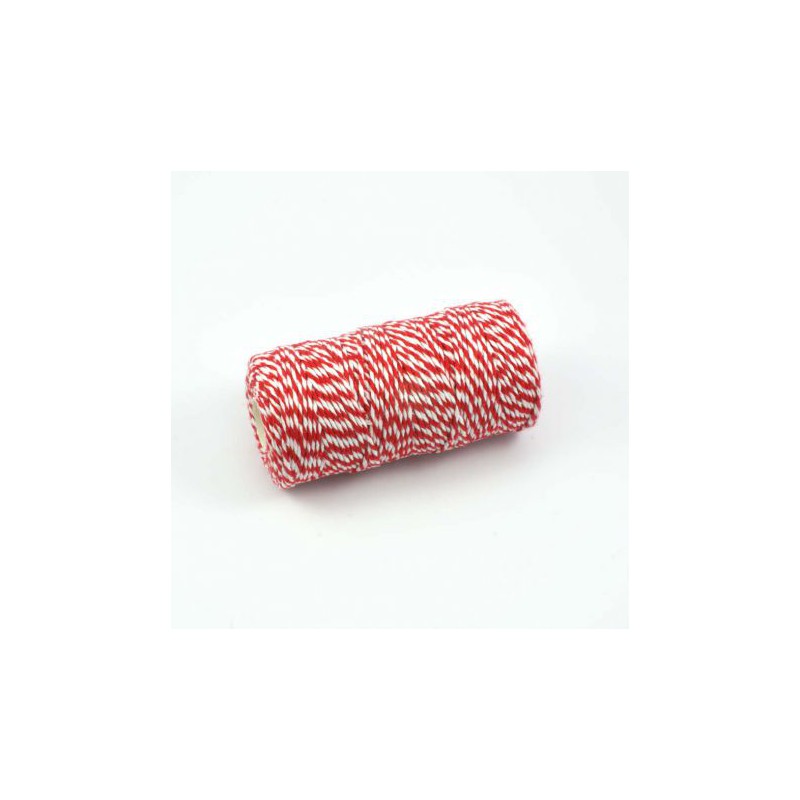 Bobine de ficelle bicolore Twine rouge/blanc (100m)