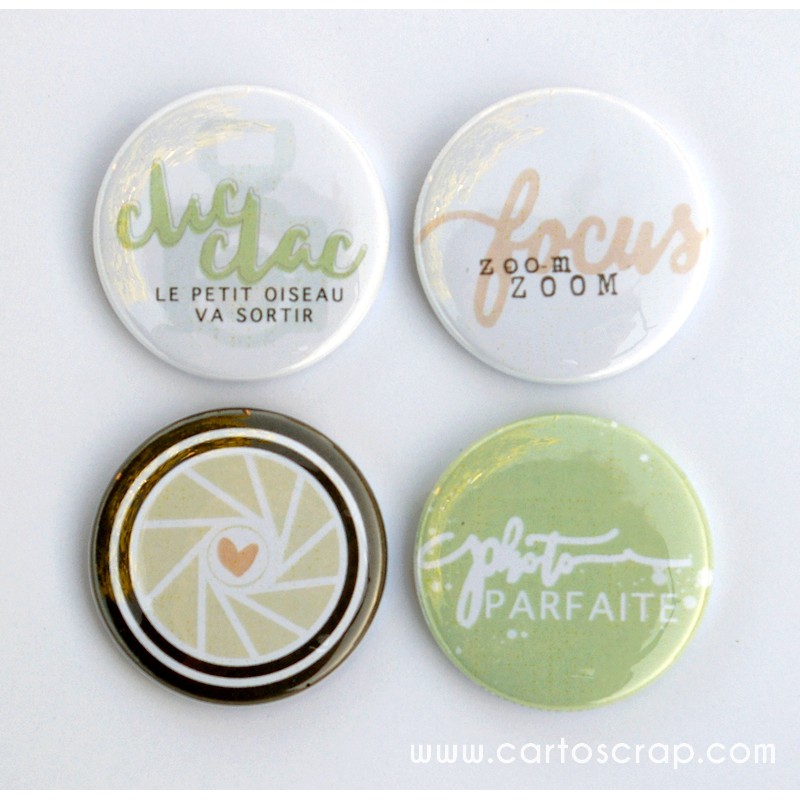 Lot de 4 badges 38mm CartoScrap - Photographie