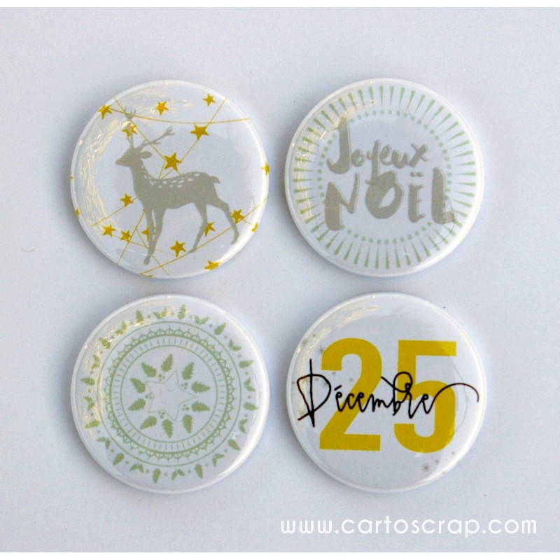 Lot de 4 badges 38mm CartoScrap - Noël