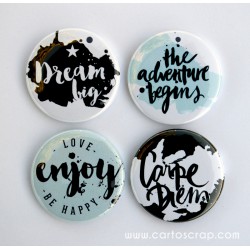 Lot de 4 badges 38mm CartoScrap - Dream & Enjoy