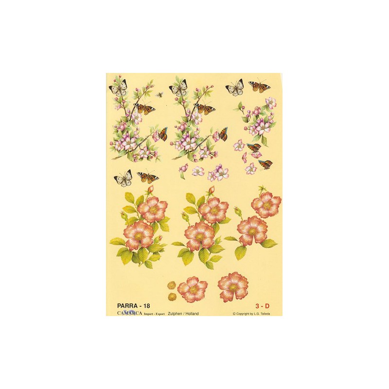 Image Carterie 3D - Branche fleurie et Papillons
