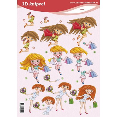 Image Carterie 3D - Jeunes filles smartphone/shopping/fleurs