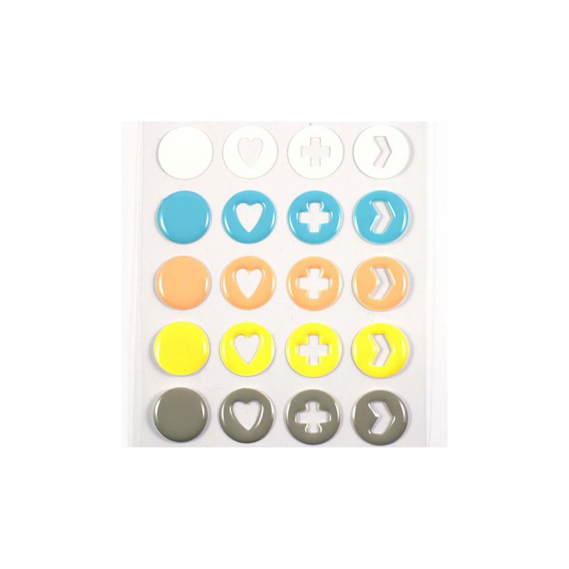 Stickers Enamel Symboles - Blanc Bleu Corail Jaune Gris