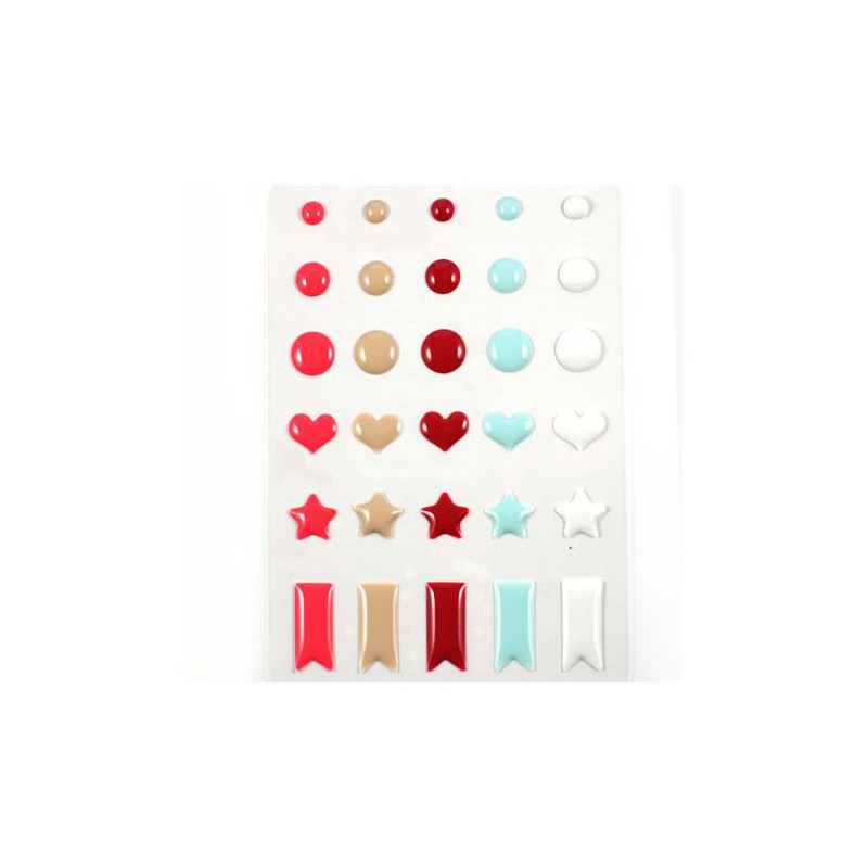 Stickers Enamel Ronds Coeurs Etoiles - Combo Tendre