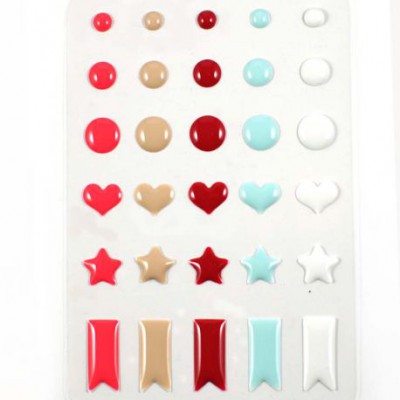 Stickers Enamel Ronds Coeurs Etoiles - Combo Tendre