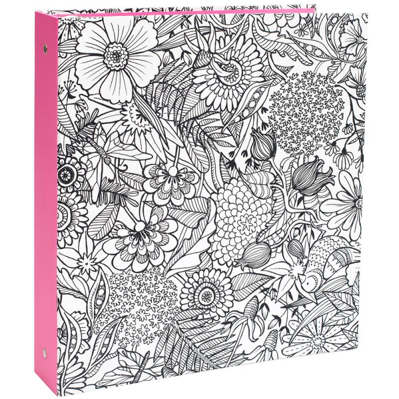 Classeur A4 US à colorier - Floral avec tranche rose