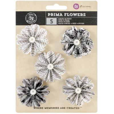 Prima flowers Juno domino - Embellissements Fleur Perle noir et blanc - Prima