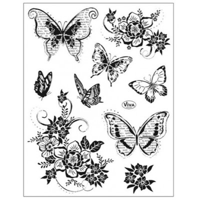 Tampons transparents Viva - Fleurs et papillons