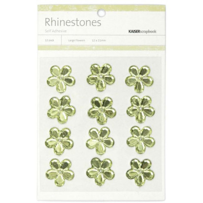 Fleurs relief autocollantes - Rhinestones - Vert