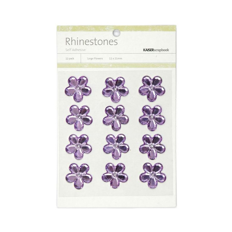 Fleurs relief autocollantes - Rhinestones - Violet