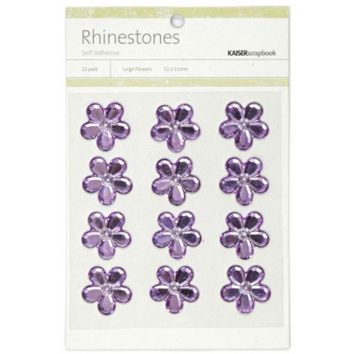 Fleurs relief autocollantes - Rhinestones - Violet