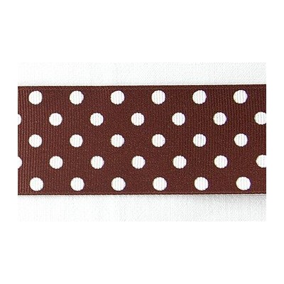 Ruban grosgrain large marron à pois blancs