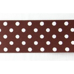 Ruban grosgrain large marron à pois blancs