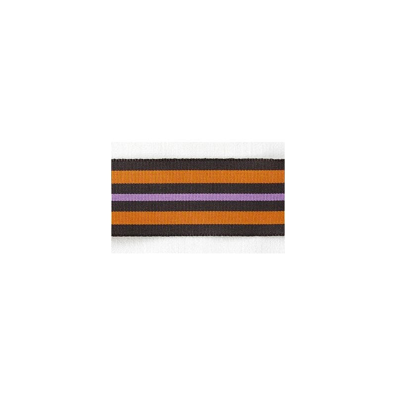 Ruban grosgrain large rayé noir-orange-violet