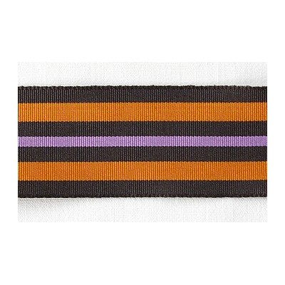 Ruban grosgrain large rayé noir-orange-violet