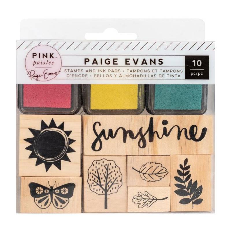 Set de tampons bois et d'encres - Pink Paislee - Sunshine