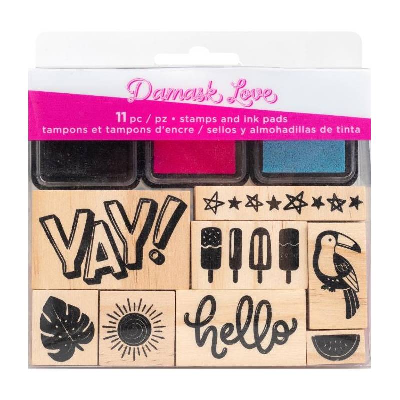 Set de tampons bois et d'encres - Damask Love - Yay!