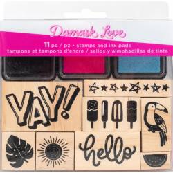 Set de tampons bois et d'encres - Damask Love - Yay!