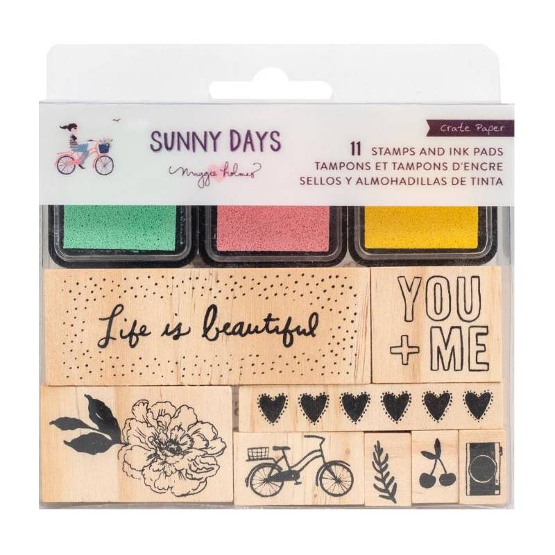 Set de tampons bois et d'encres - Sunny Days - Life is beautiful