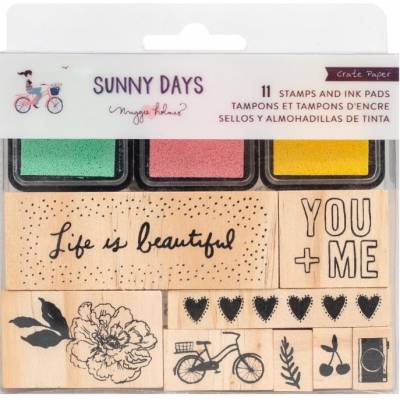 Set de tampons bois et d'encres - Sunny Days - Life is beautiful