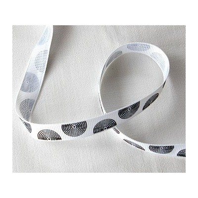 Ruban grosgrain blanc cercles noirs