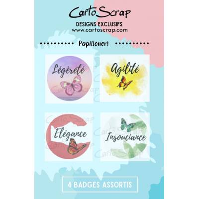 Lot de 4 badges 38mm CartoScrap - Papilloner
