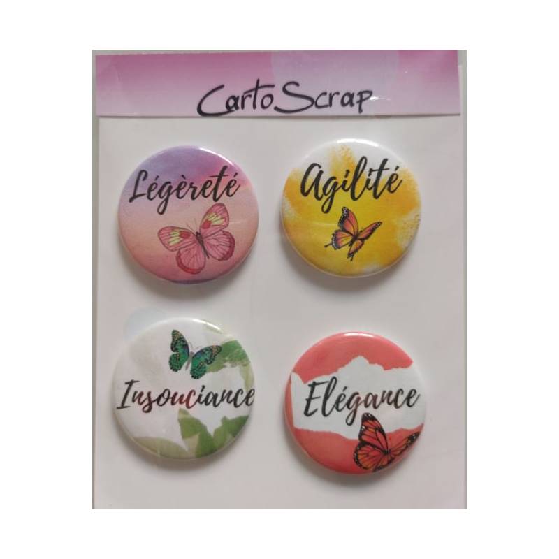 Lot de 4 badges 38mm CartoScrap - Papilloner