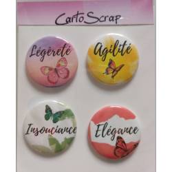 Lot de 4 badges 38mm CartoScrap - Papilloner