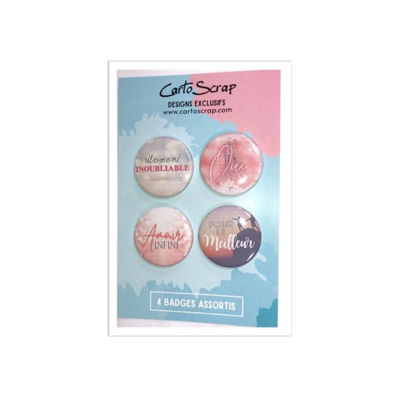 Lot de 4 badges 38mm CartoScrap - Pour la vie