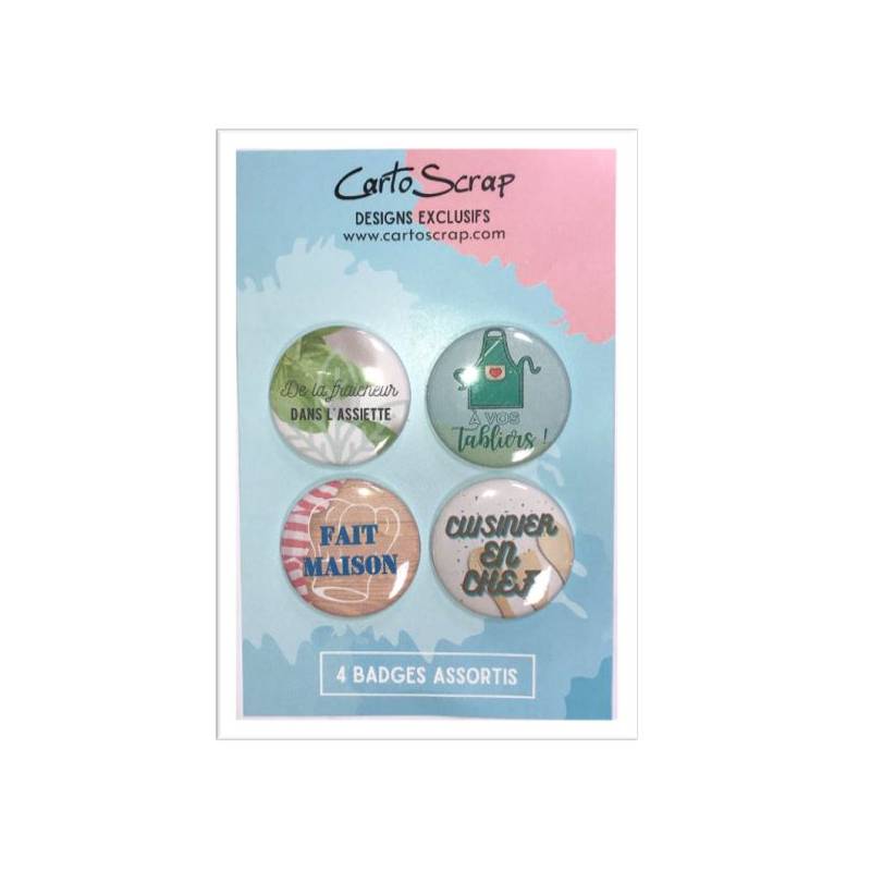 Lot de 4 badges 38mm CartoScrap - Top Chef