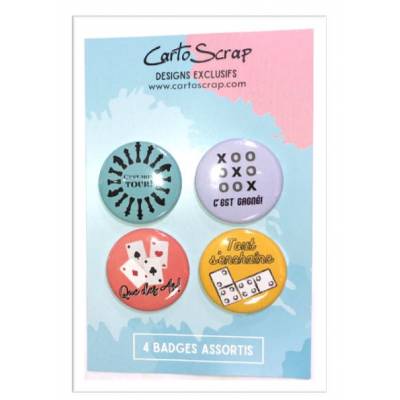 Lot de 4 badges 38mm CartoScrap - Jeux