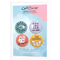 Lot de 4 badges 38mm CartoScrap - Jeux