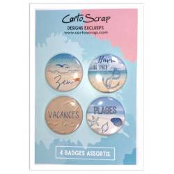 Lot de 4 badges 38mm CartoScrap - Bord de mer