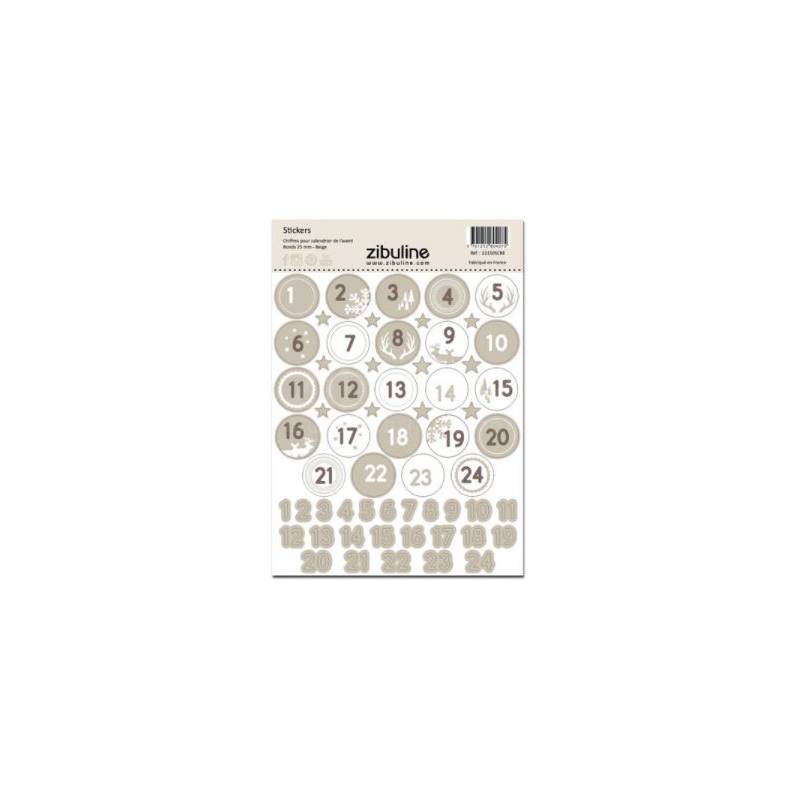 Stickers - Chiffres calendrier de l'avent - Beige