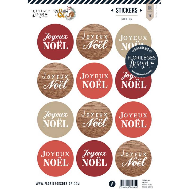 Stickers - Florilèges - Cannelle et chocolat - Joyeux Noël Rouge et Bois