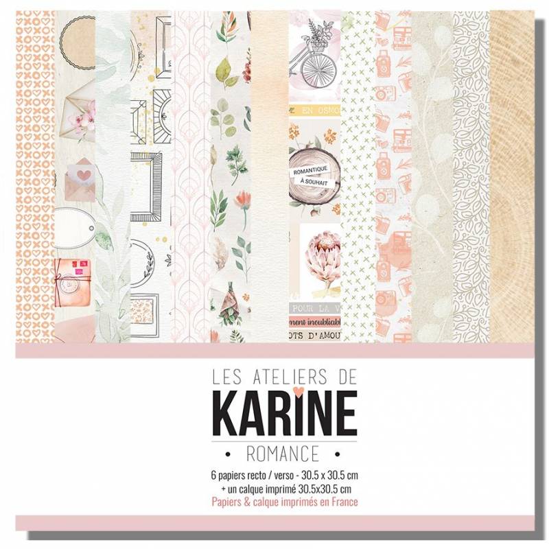Pack Papiers 30 x 30 - Les Ateliers de Karine - Romance