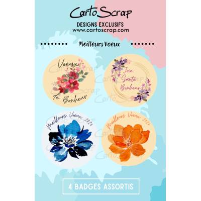 Lot de 4 badges 38mm CartoScrap - Meilleurs Voeux