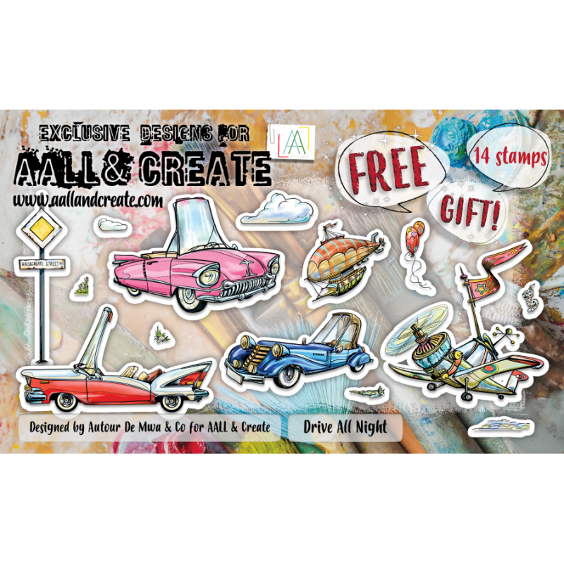 AALL & Create Stamp - Cadeau 001 - A6 Stamp Set - Drive All Night