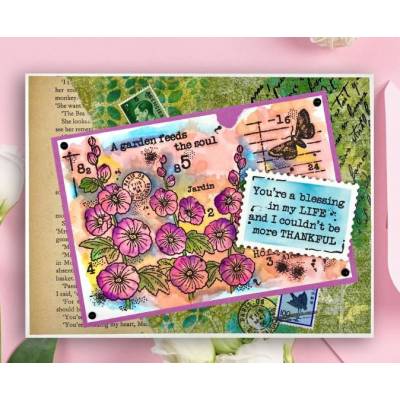 Tampons Woodware - Carte Postale de roses trémières