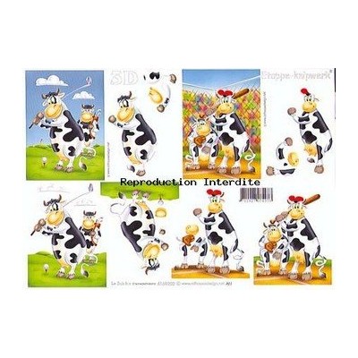 Image Carterie 3D - Vaches au golf/baseball